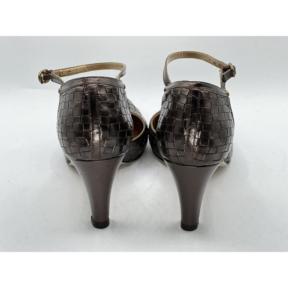 Antonio Melani Brown Leather Strappy Woven Pump Heels Size 8.5 M - Picture 9 of 11